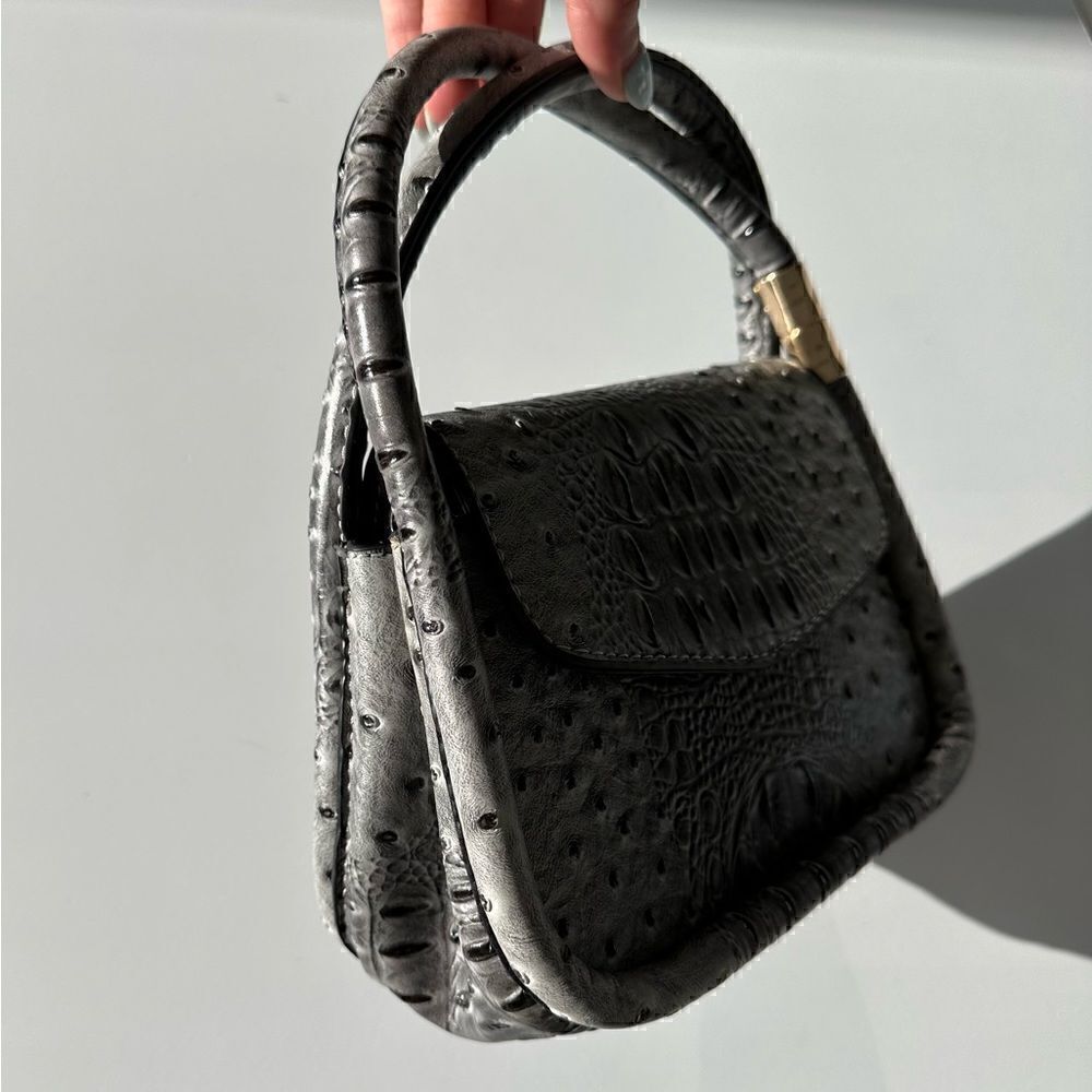 Top Handle Croc Grey Pleather Handbag - Picture 2 of 5